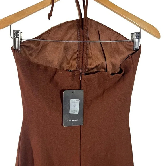 Fashion Nova NWT Dressed To Impress You Maxi Dress Chestnut Brown Cutout Long - Picture 5 of 7